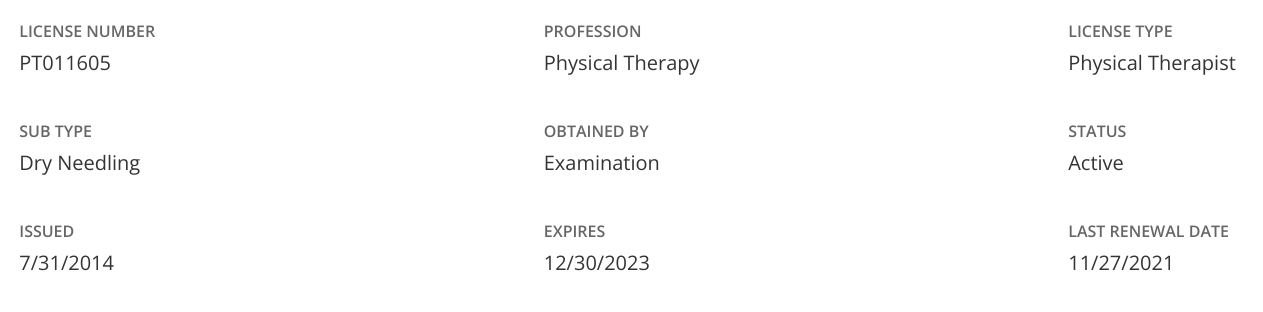 Jason Salisbury physical therapy license